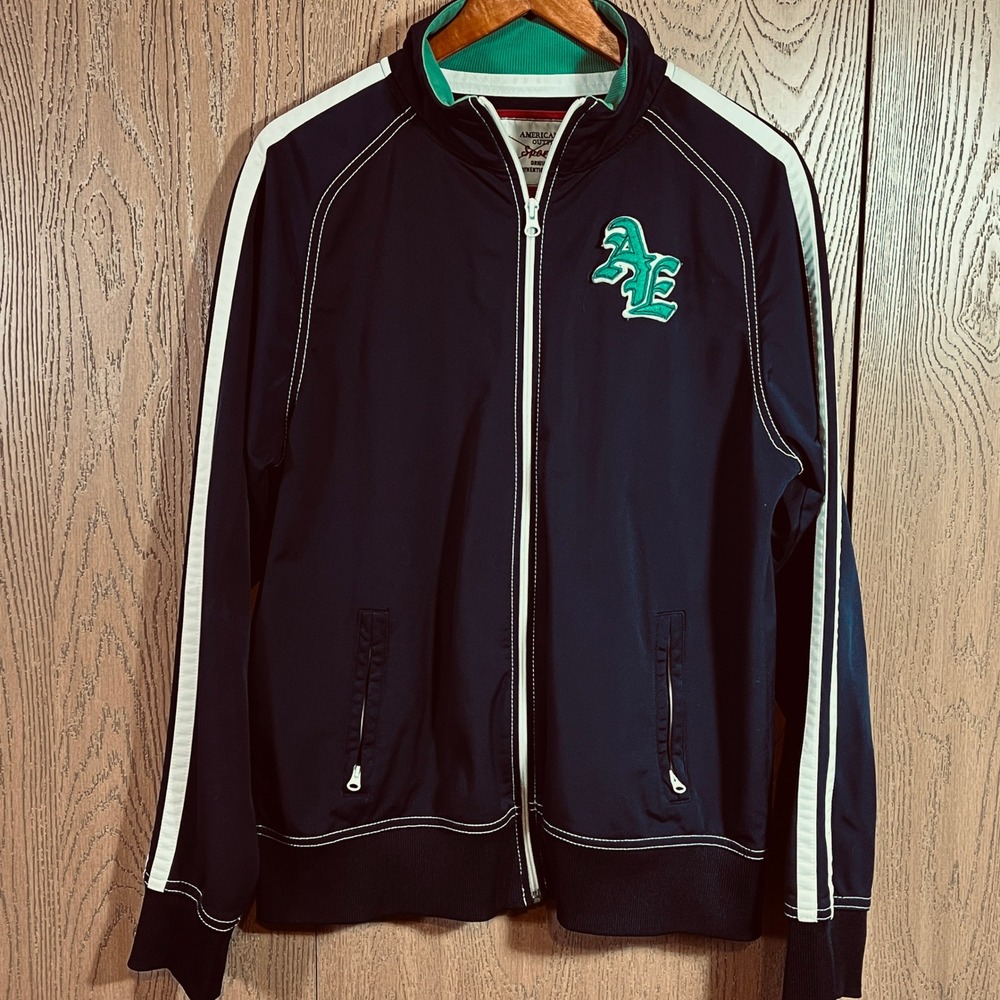 American Eagle‎ Track Jacket Mens Large Navy Blue Varsity Sport Athletic Retro